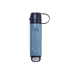 Compact blue and black lightweight life straw water filter with leak-proof caps and one-handed flip top, designed for camping, emergency supplies, and outdoor use.