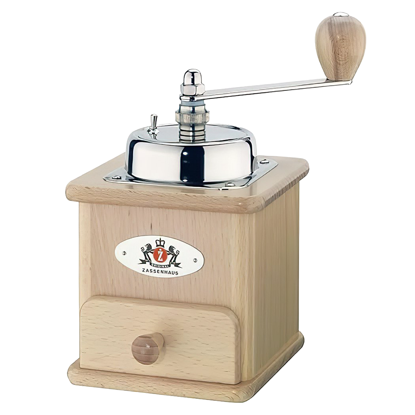 Handcrafted wooden coffee mill with a stainless steel top and ergonomic crank handle, designed for grinding fresh beans, perfect for Farm, Garden & Tool and Brewing Coffee and Tea collections.