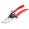 Red-handled bypass pruners with drop-forged high-carbon steel blades and adjustable ratchet mechanism, designed for cutting thicker stems in Farm, Garden & Tool and Lawncare collections.