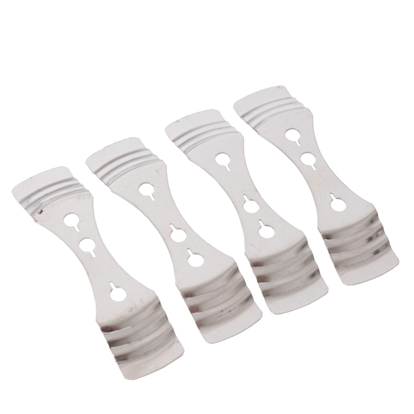 Set of four handcrafted metal wick sustainers with a sleek silver finish, designed for secure wick positioning in soy candle making, ideal for Lamps & Lighting and Candlemaking Supplies collections.