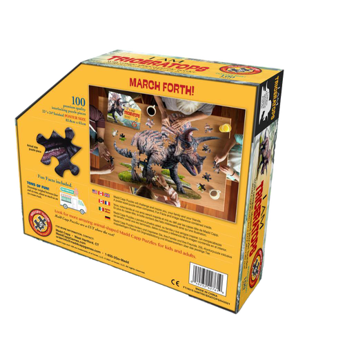 Colorful puzzle box featuring a handcrafted Triceratops-shaped puzzle with 100 pieces, designed for children's games and puzzles, promoting fun and learning within Kids Toys, Best Sellers, and Toys collections.