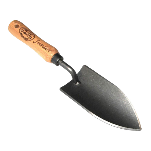 Handcrafted junior planting trowel with wooden handle and sturdy metal blade, designed for small hands and ideal for Farm, Garden & Tool, Digging and Cultivating, and Garden Accessories collections.