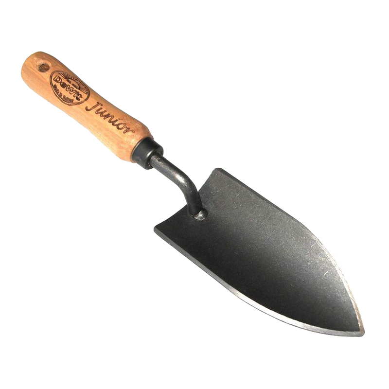 Handcrafted junior planting trowel with wooden handle and sturdy metal blade, designed for small hands and ideal for Farm, Garden & Tool, Digging and Cultivating, and Garden Accessories collections.