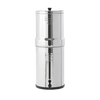 Polished AISI 304 stainless steel water filtration system with dual chambers and spigot, designed for large capacity water purification, featured in Appliances and Emergency Supplies collections.