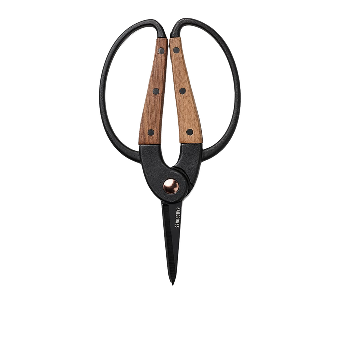 Small gardener's scissors with heat-treated stainless steel blades and wide walnut handles featuring ambidextrous grip, ideal for precise herb harvesting in Farm, Garden & Tool and Garden Accessories collections.