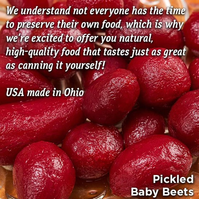 Close-up of vibrant red pickled baby beets with natural texture, highlighting handcrafted quality, USA made, ideal for Kitchen & Food, Pantry, Best Sellers, and Promo Eligible collections.