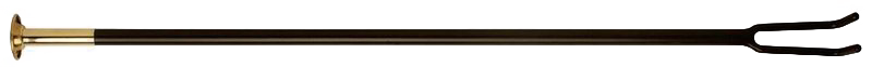 Black powder-coated steel fire tool with brass mouthpiece and two-pronged claw for adjusting logs and coals, designed for use with stoves, fireplaces, and hearth accessories collections.