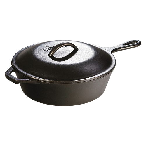 Handcrafted cast iron skillet with matching lid featuring self-basting tips and seasoned with natural vegetable oil, ideal for Kitchen & Food, Cookware, Cast Iron, Best Sellers, and Promo Eligible collections.