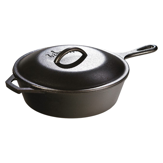 Handcrafted cast iron skillet with matching lid featuring self-basting tips and seasoned with natural vegetable oil, ideal for Kitchen & Food, Cookware, Cast Iron, Best Sellers, and Promo Eligible collections.