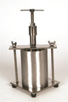 Handcrafted stainless steel cheese press with sturdy screw mechanism and rubber feet, designed for pressing hard cheeses, part of Kitchen & Food, Specialty Equipment, DIY Cheese and Yogurt, USA Made, and Best Sellers collections.