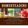 Cover of a homesteading guidebook featuring images of home-canned jars, fresh herbs in containers, a chicken outdoors, and ripe tomatoes, ideal for farm and garden enthusiasts.