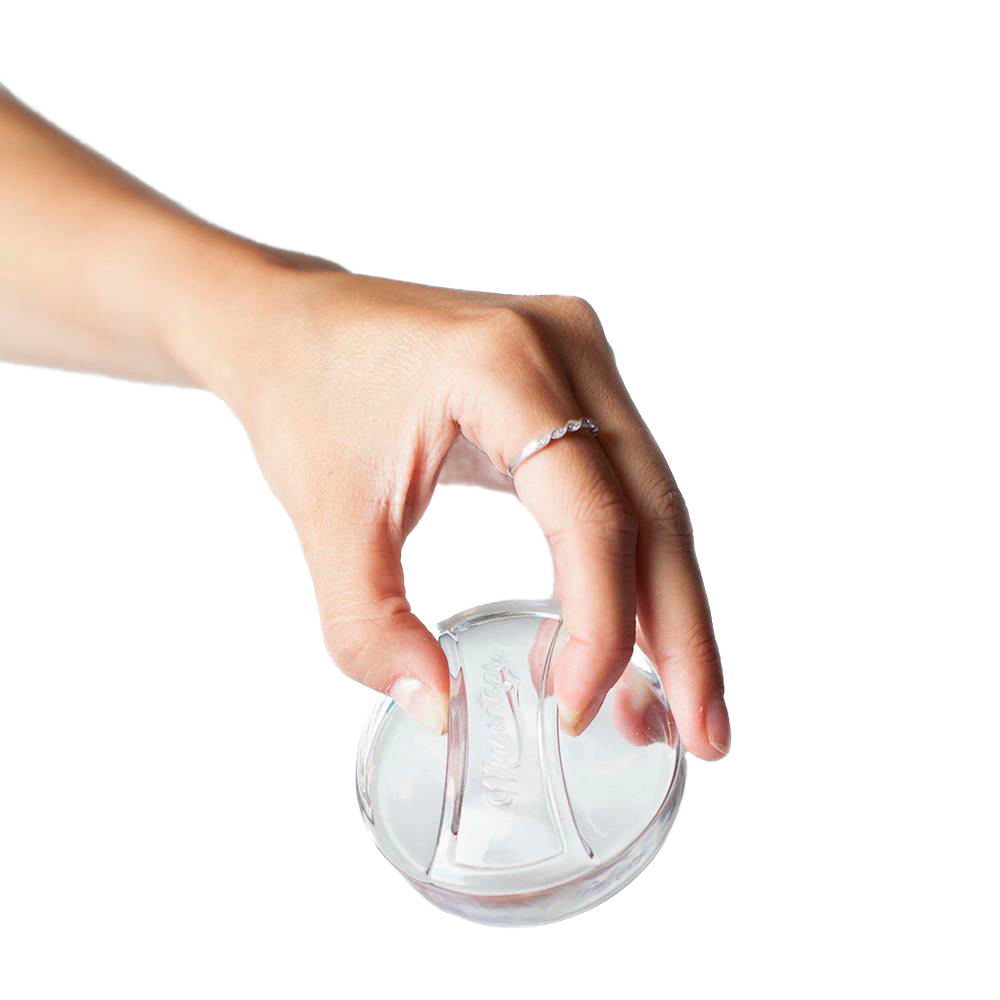 Hand holding a clear, handmade glass fermentation weight designed to keep food submerged, ideal for Kitchen & Food, Food Preservation, Fermenting and Pickling, and Best Sellers collections.