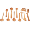 Collection of handcrafted hardwood cooking utensils including various spoons, spatulas, and a dough cutter, ideal for Kitchen & Food, Holiday Hosting, and USA Made collections.