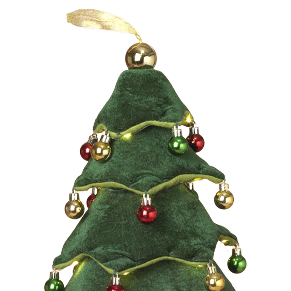 Unique handcrafted collapsible cloth Christmas tree adorned with miniature LED lights and colorful ornaments, battery operated, perfect for Home & Decor, Holiday Decor, Best Sellers, and Promo Eligible collections.