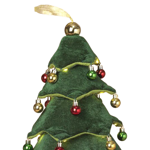 Unique handcrafted collapsible cloth Christmas tree adorned with miniature LED lights and colorful ornaments, battery operated, perfect for Home & Decor, Holiday Decor, Best Sellers, and Promo Eligible collections.