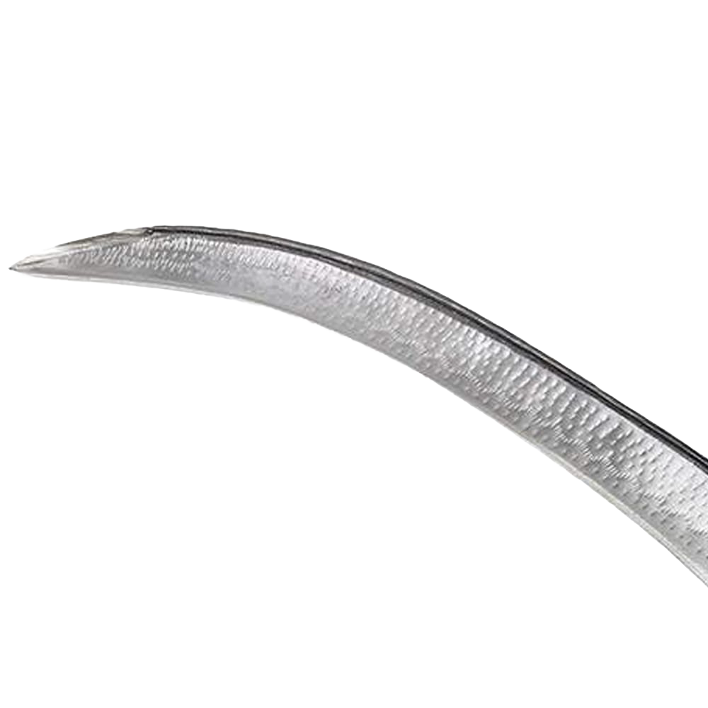 Curved scythe blade with a finely textured metal surface, designed for easier cutting through dense growth; featured in Farm, Garden & Tool, Lawncare, and Best Sellers collections.