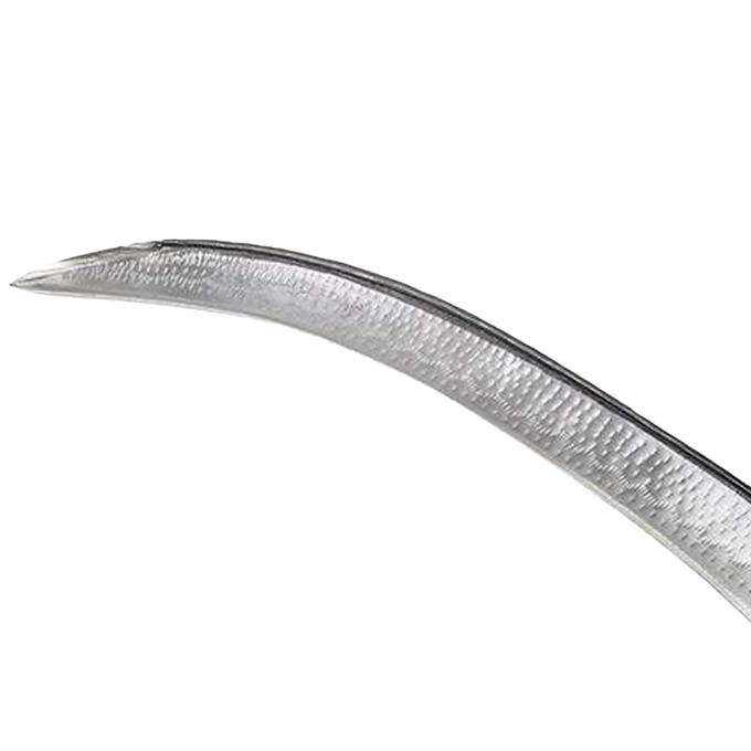 Curved scythe blade with a finely textured metal surface, designed for easier cutting through dense growth; featured in Farm, Garden & Tool, Lawncare, and Best Sellers collections.