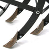 Close-up of handcrafted Amish made steel cultivator blades with adjustable screws, designed for efficient digging and cultivating in farm, garden, and lawncare use.