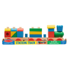 Brightly colored wooden stacking train toy with 18 solid pieces designed for toddlers, promoting indoor play and learning, part of Children's Toys and Best Sellers collections.