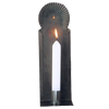 Handmade tin wall candle holder with crimped halo detail, designed for hanging or shelf display, crafted in the USA and featured in Lamps & Lighting and Candleholders collections.