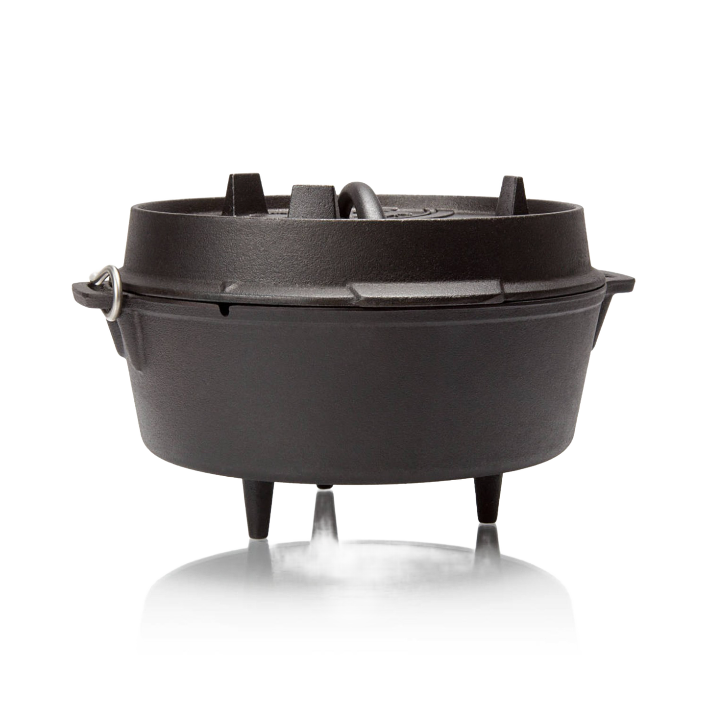 Robust cast iron Dutch oven with three tall legs and a fitted lid featuring a sturdy handle, designed for reliable outdoor and indoor cooking in Kitchen & Food, Cookware, Cast Iron collections.