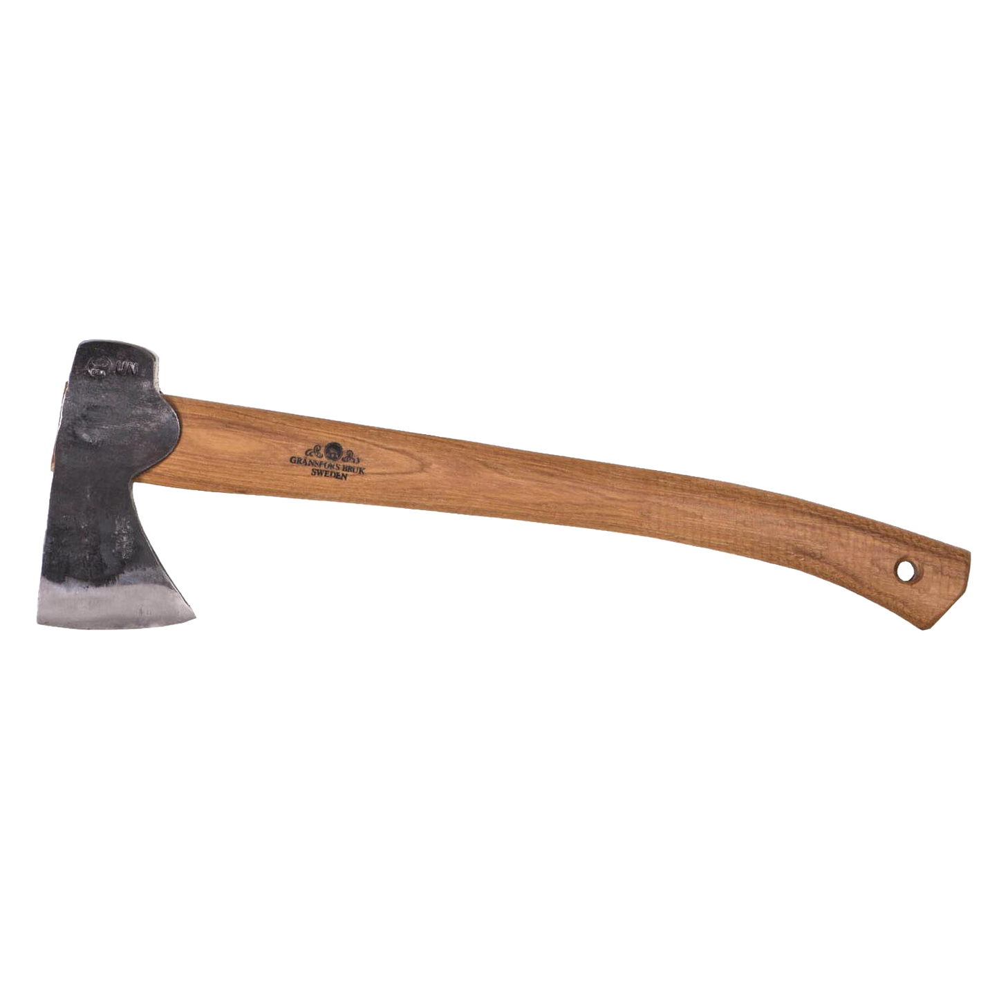 Hand-forged Hunter's axe with a sharp Swedish steel blade and a smooth wooden handle, crafted for versatile use in farm, garden, and woodcutting tasks, featured in Knives & Axes.