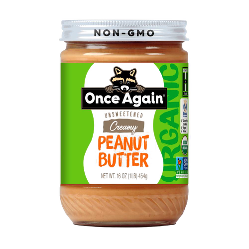 Glass jar of handcrafted creamy unsweetened non-GMO peanut butter made in USA, ideal for Kitchen & Food, Peanut Butter & Jellies, Gluten Free, Best Sellers, and Promo Eligible collections