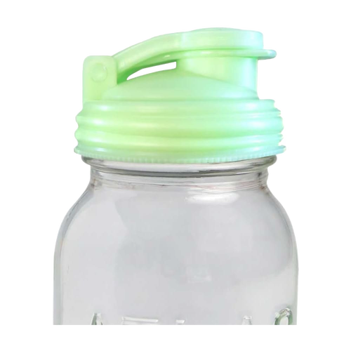 Light green pour lid with a flip-top spout and carry loop, designed for regular-mouth mason jars, made in the USA, ideal for Kitchen & Food, Kitchen Gadgets, and Best Sellers collections.