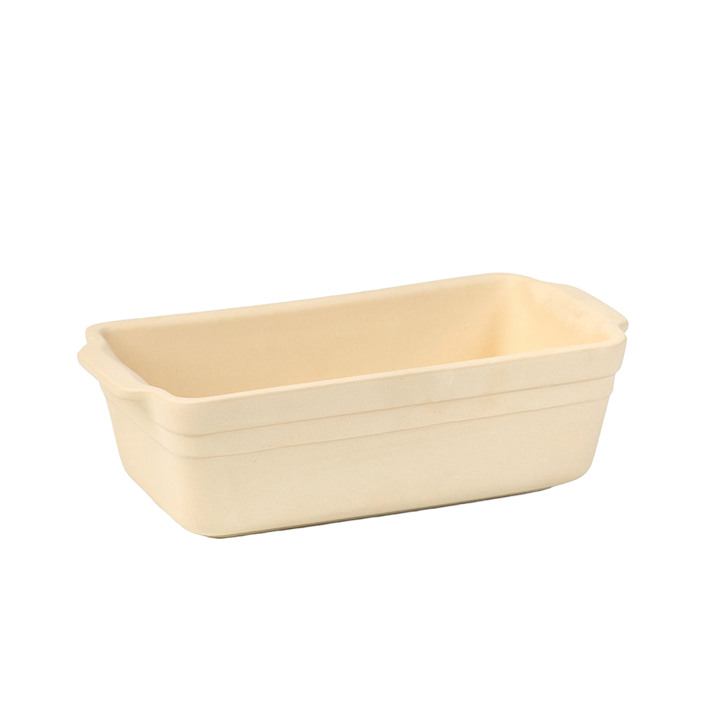 Light beige natural stoneware loaf pan with a smooth, durable finish, handcrafted and made in the USA, perfect for Kitchen & Food, Cookware, and Bread Making Supplies collections.