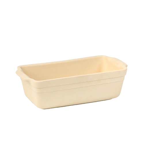 Light beige natural stoneware loaf pan with a smooth, durable finish, handcrafted and made in the USA, perfect for Kitchen & Food, Cookware, and Bread Making Supplies collections.