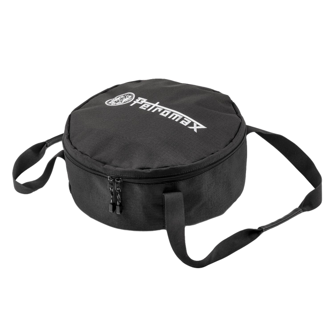 Round black ripstop transport bag with zipper and adjustable shoulder strap, featuring white Petromax logo, designed for outdoor camping use in Farm, Garden & Tool and Best Sellers collections.