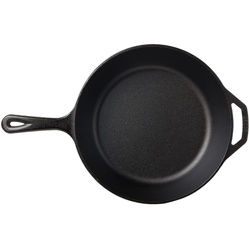 Extra deep cast iron skillet with a practical skillet-style handle and helper handle, pre-seasoned for superior heat retention, ideal for Kitchen & Food, Cookware, Cast Iron, and Best Sellers collections.