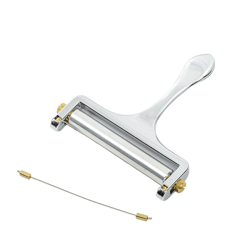 Heavy-duty zinc alloy handheld cheese slicer with ergonomic handle, adjustable thickness, and extra cutting wire, ideal for Kitchen & Food, Food Prep, and Kitchen Gadgets collections.