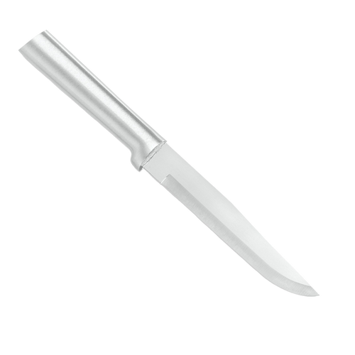 Handcrafted Rada Stubby Butcher Knife featuring a 5-3/8 inch stainless steel blade with a silver brushed aluminum handle, ideal for Farm, Garden & Tool and Kitchen Knives collections.