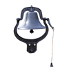 Handcrafted cast aluminum farm bell with black painted finish, featuring a pull chain mountable to a post, ideal for Home & Decor, Farm, Garden & Tool, and Amish Made collections.