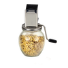 Vintage-style nut grinder with stainless steel mechanism mounted on a glass jar featuring measurement lines, designed for Kitchen & Food, Food Prep, and Cooking and Baking Helpers collections.