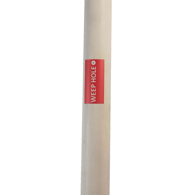 White PVC drop pipe with red label marked "Weep Hole," handcrafted and made in USA, suitable for extension in deep well pump installations within water pumps and appliance collections.