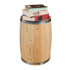 Rustic wooden keg with metal bands topped with a stack of books, serving as a versatile indoor furniture piece for Home & Decor, USA Made, Best Sellers, and Promo Eligible collections.