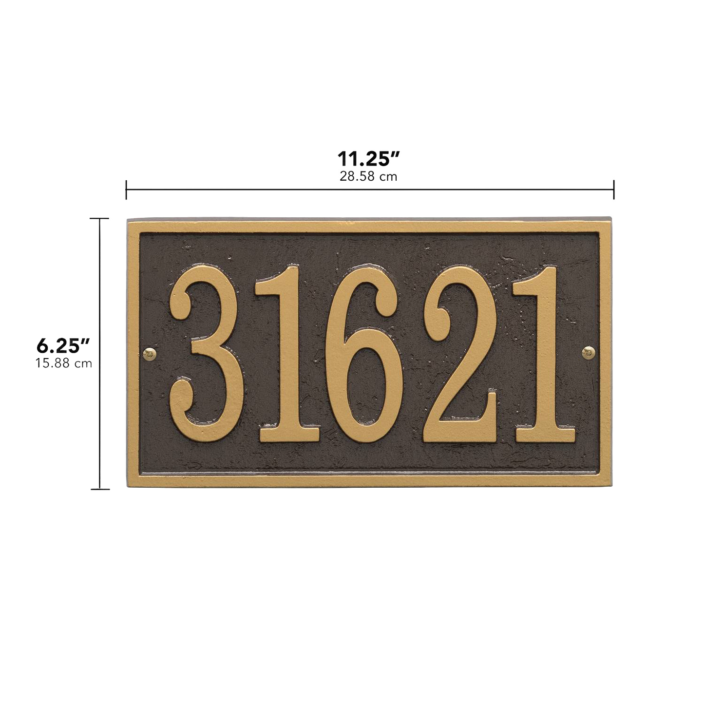 Handcrafted custom address plaque in bronze and gold tones, made in USA, enhancing curb appeal with an elegant rectangular design in Home & Decor and Mailboxes collections.