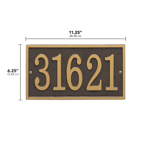 Handcrafted custom address plaque in bronze and gold tones, made in USA, enhancing curb appeal with an elegant rectangular design in Home & Decor and Mailboxes collections.