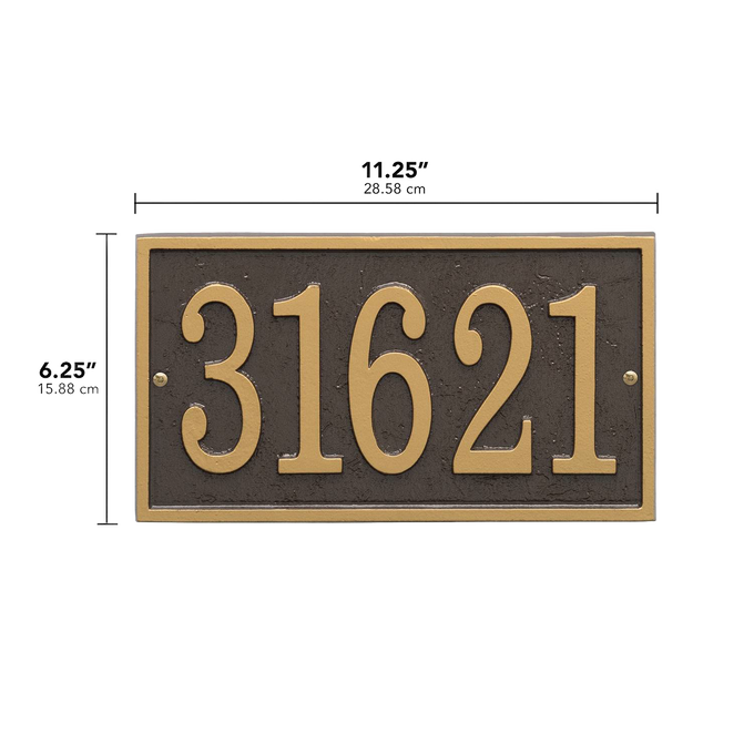 Handcrafted custom address plaque in bronze and gold tones, made in USA, enhancing curb appeal with an elegant rectangular design in Home & Decor and Mailboxes collections.