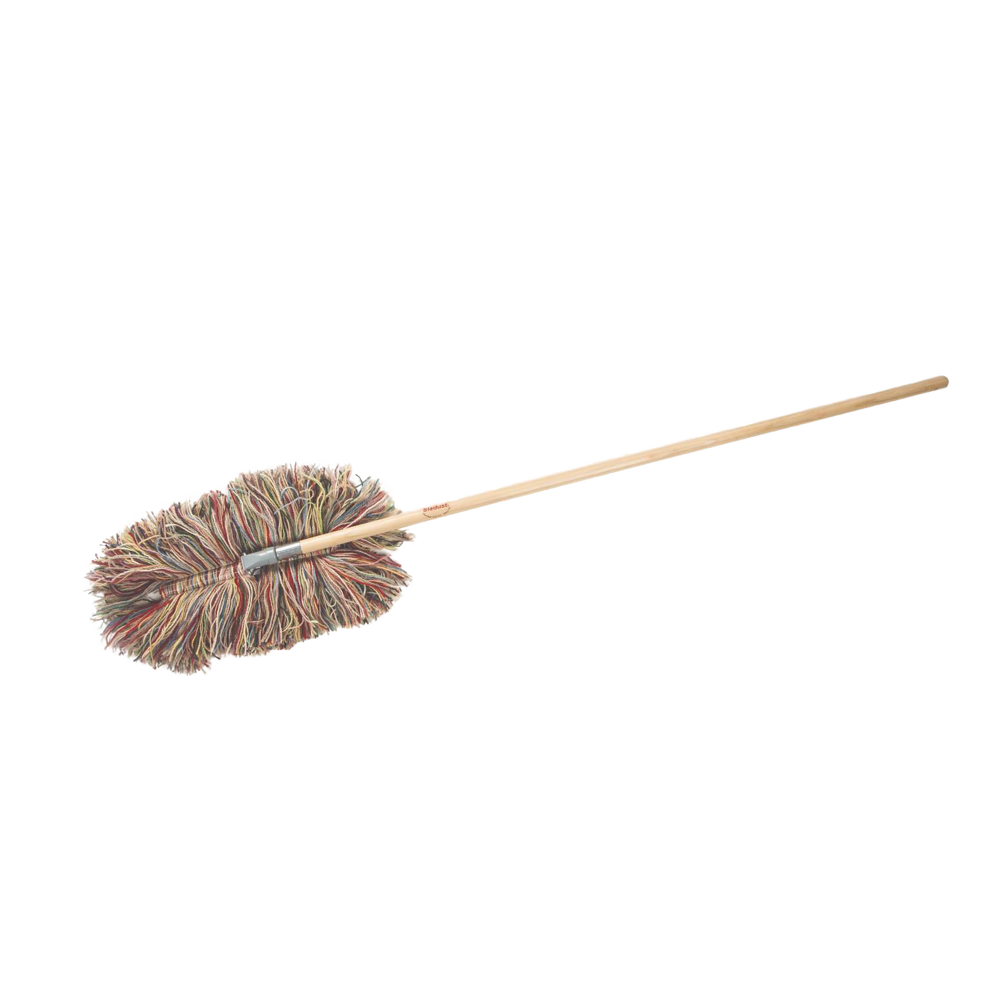 Handcrafted wool dust mop with a removable head and wooden handle, designed for natural cleaning of hardwood floors, featured in Home & Decor and USA Made collections.