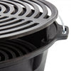 Close-up of a durable cast iron grill with adjustable grate and sturdy handle, designed for outdoor cooking in Farm, Garden & Tool, Stoves, Camping, Grilling, and Best Sellers collections.