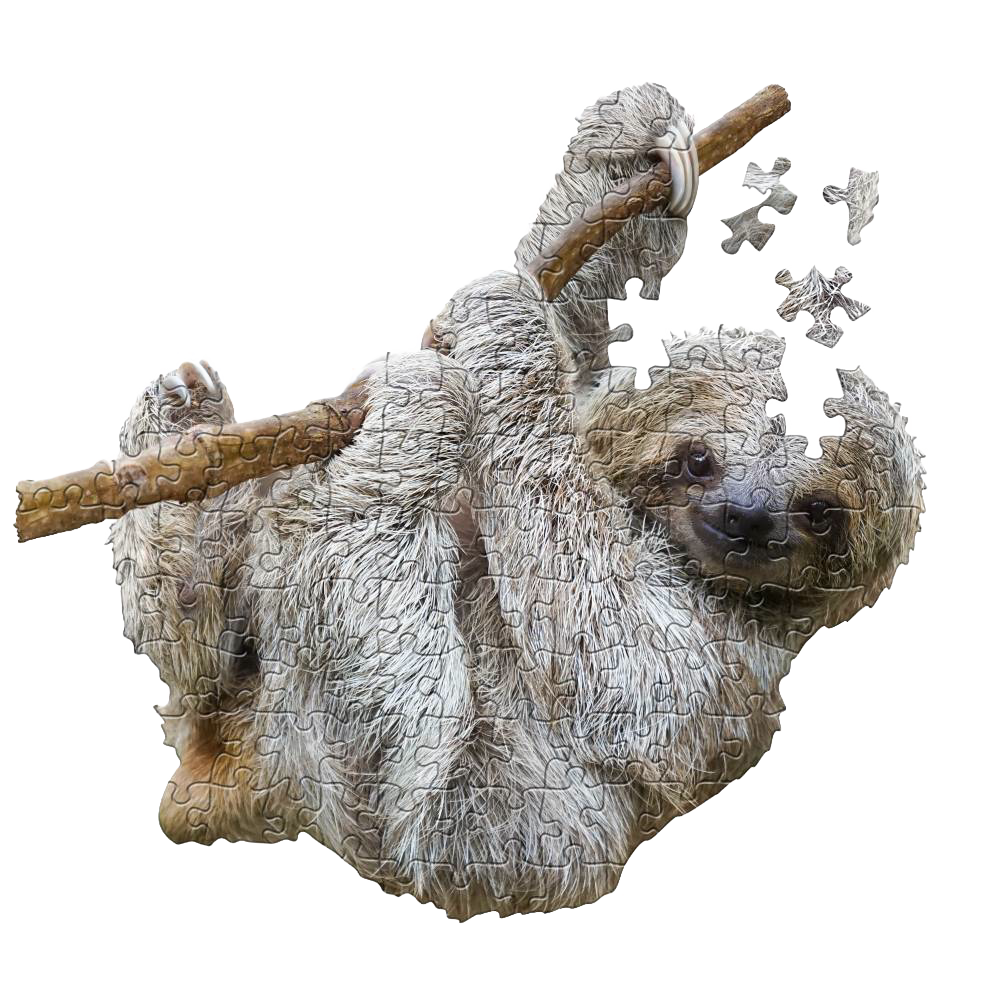Uniquely shaped 100-piece jigsaw puzzle depicting a sloth hanging from a branch, featuring large pieces ideal for children, perfect for Toys, Books & Games and Puzzles collections.