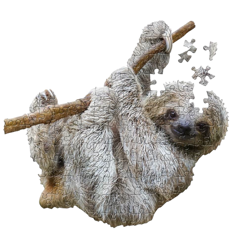 Uniquely shaped 100-piece jigsaw puzzle depicting a sloth hanging from a branch, featuring large pieces ideal for children, perfect for Toys, Books & Games and Puzzles collections.