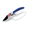 Close-up of handcrafted metal garden pruners with blue cushioned handle and ratchet cutting mechanism, designed for cutting thicker branches, featured in Farm, Garden & Tool and Lawncare collections.