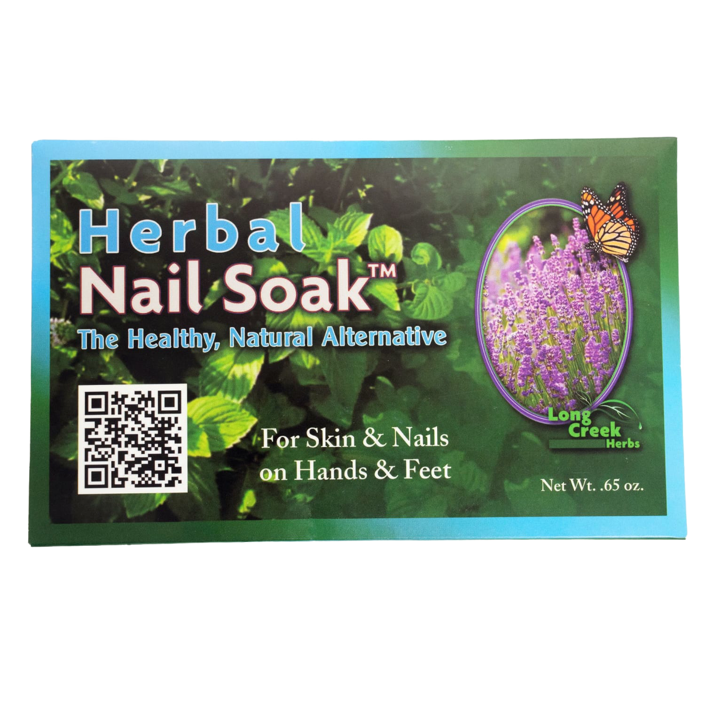 Box of herbal soak for skin and nails on hands and feet, promoting natural health remedies; made in USA and featured in Health & Wellness and Best Sellers collections.