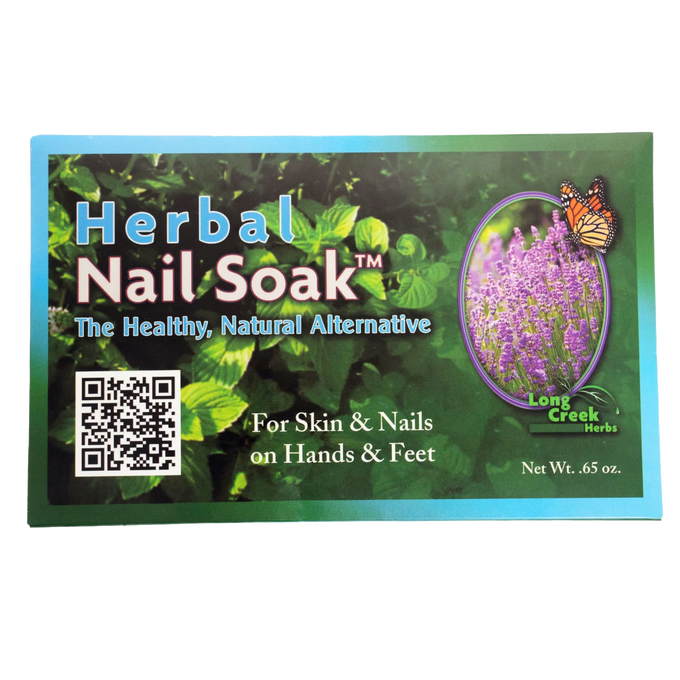 Box of herbal soak for skin and nails on hands and feet, promoting natural health remedies; made in USA and featured in Health & Wellness and Best Sellers collections.