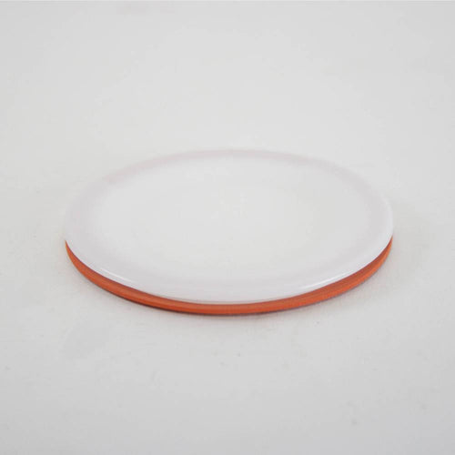 White reusable wide-mouth lid with an orange sealing ring, designed for durable food preservation, made in USA, featured in Kitchen & Food, Canning, and Best Sellers collections.