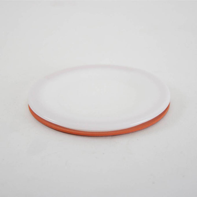 White reusable wide-mouth lid with an orange sealing ring, designed for durable food preservation, made in USA, featured in Kitchen & Food, Canning, and Best Sellers collections.